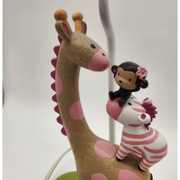 Kids Line Safari Theme Table Lamp Giraffe Monkey Pink Hippo Pink & Green Nursery - Picture 10 of 11